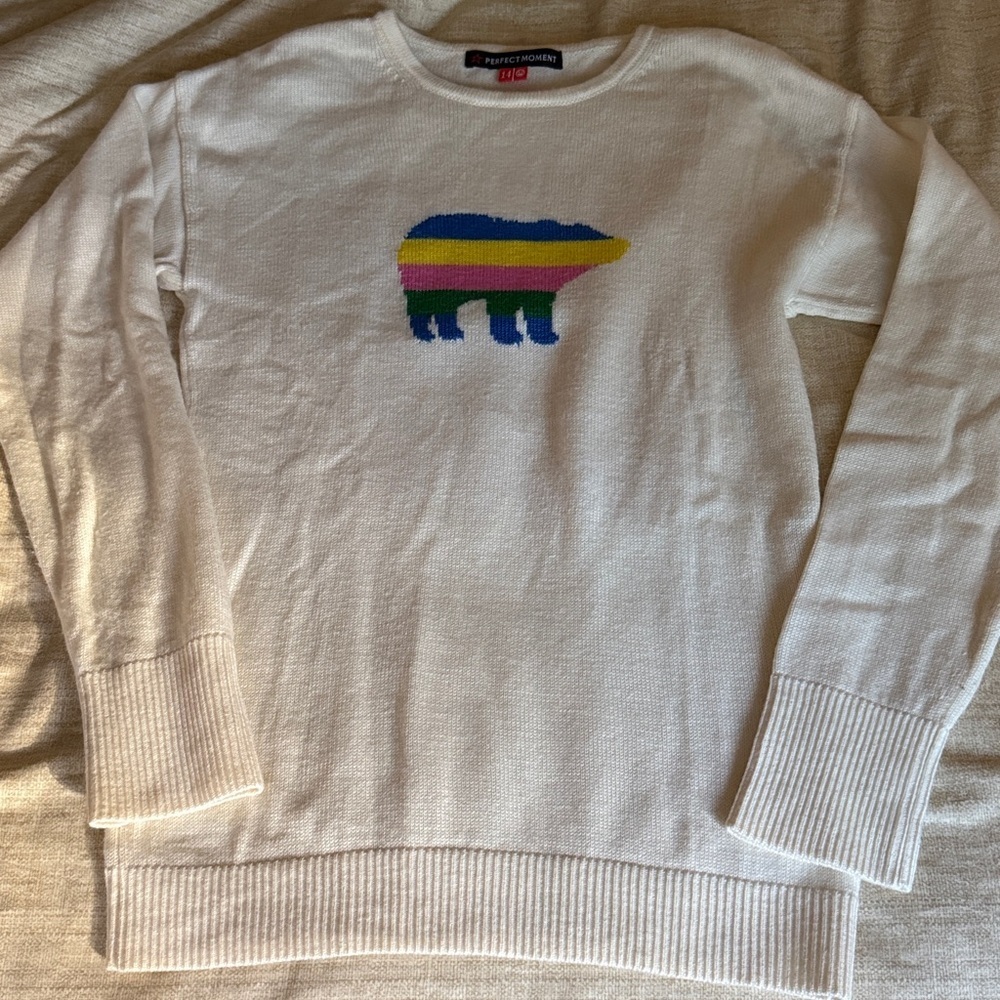 Perfect Moment Girls ”Snow White Rainbow”Bear Intarsia Merino Wool Sweater. - Picture 3 of 8